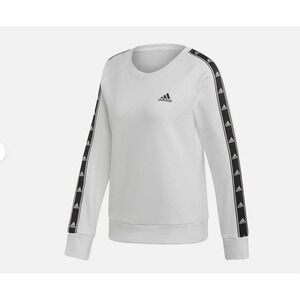 Adidas Women's White Logo Tape Raglan Crewneck Sweatshirt Medium Fleece Pullover